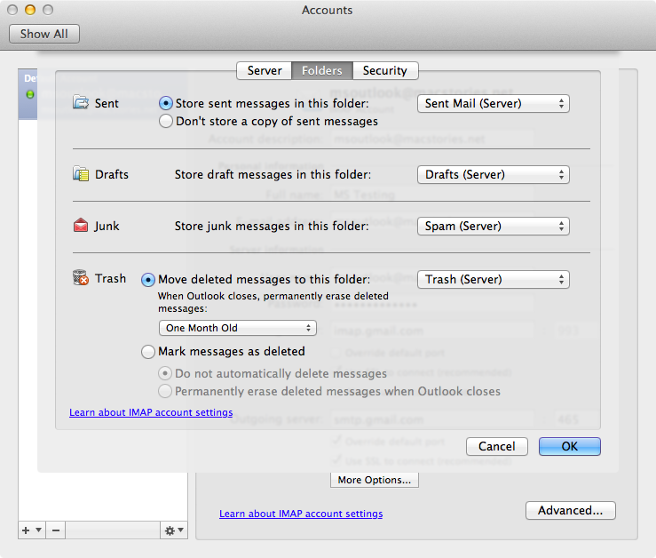 gmail setting for outlook 2011 mac